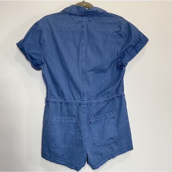 MIOU MUSE Easygoing Romper Size Small Blue 100% Cotton Tie Waist Shorts Casual - Picture 9 of 13